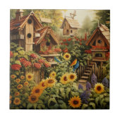 Sonnenblumengarten 13 Vogelhäuser Blaue Vögel Fliese (Vorderseite)