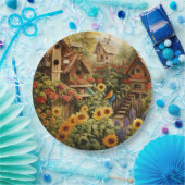 Sonnenblumengarten 13 Vogelhäuser Blaue Vögel Pappteller (Party)