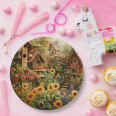 Sonnenblumengarten 13 Vogelhäuser Blaue Vögel Pappteller (Party)