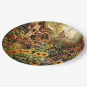 Sonnenblumengarten 13 Vogelhäuser Blaue Vögel Pappteller (Schrägansicht)