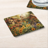 Sonnenblumengarten 13 Vogelhäuser Blaue Vögel Rechteckiger Pappuntersetzer (angewinkelt)