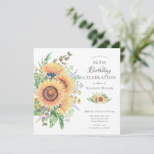 Sonnenblumengarten 16. Geburtstag Einladung (Stehend Vorderseite)
