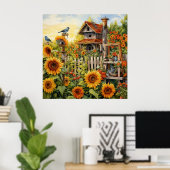 Sonnenblumengarten 9 Vogelhäuser Blaue Vögel Poster (Heimbüro)