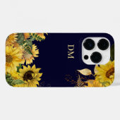 Sonnenblumengarten auf Navy Blue Monogram Case-Mate iPhone Hülle (Rückseite (Horizontal))
