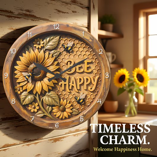 Sonnenblumengarten 'Bee Happy' Große Wanduhr