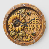 Sonnenblumengarten 'Bee Happy' Große Wanduhr (Vorderseite)