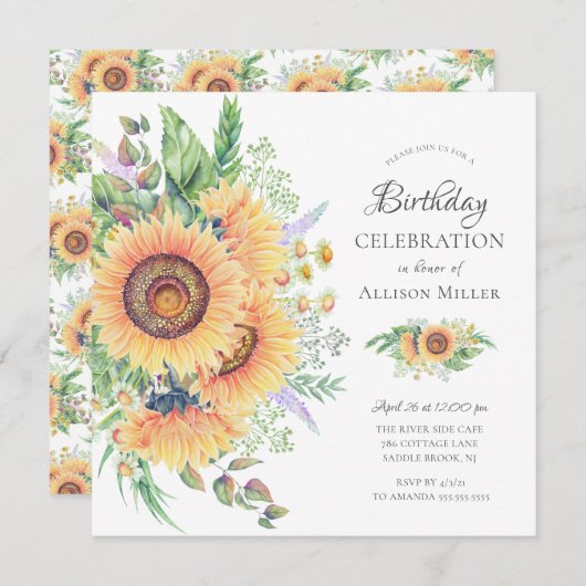 Sonnenblumengarten Blumen Geburtstag Einladung (Vorne/Hinten)