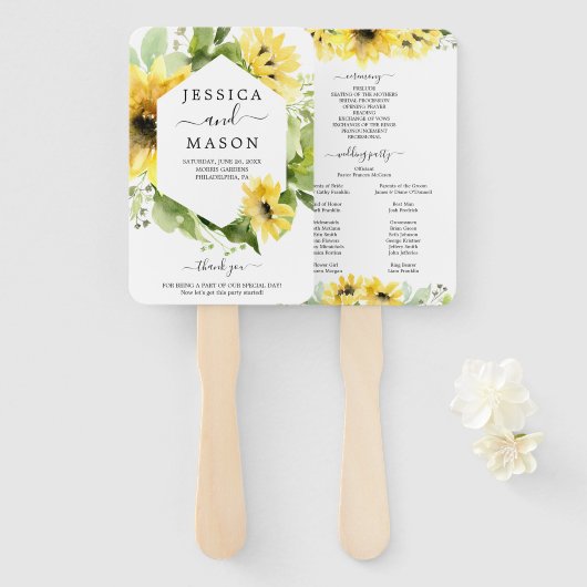 Sonnenblumengarten Hochzeitsprogramm Fächer (Vorne und Hinten)