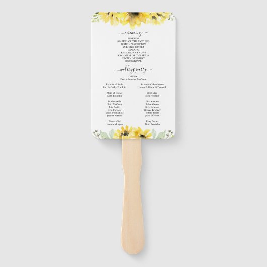 Sonnenblumengarten Hochzeitsprogramm Fächer (Rückseite)
