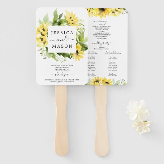 Sonnenblumengarten Hochzeitsprogramm Fächer (Vorne und Hinten)