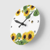 Sonnenblumengarten Honey Bee Runde Wanduhr (Winkel)