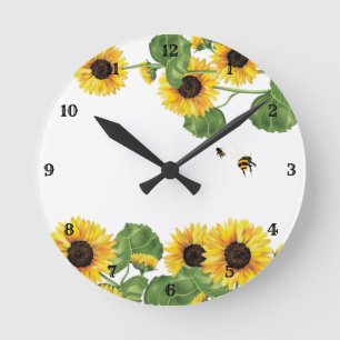 Sonnenblumengarten Honey Bee Runde Wanduhr