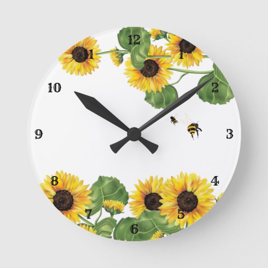 Sonnenblumengarten Honey Bee Runde Wanduhr (Vorderseite)