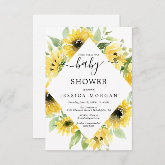 Sonnenblumengarten Kinderdusche Einladungskarte Einladung (Vorne/Hinten)