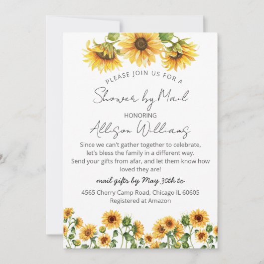 Sonnenblumengarten Kinderdusche per Post Einladung (Vorderseite)