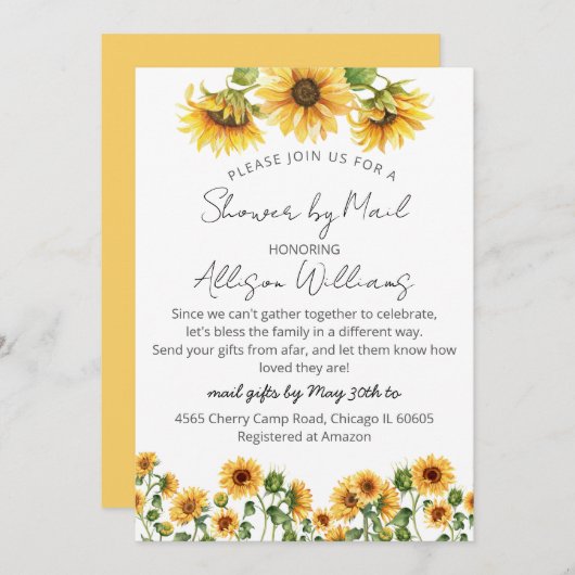 Sonnenblumengarten Kinderdusche per Post Einladung (Vorne/Hinten)