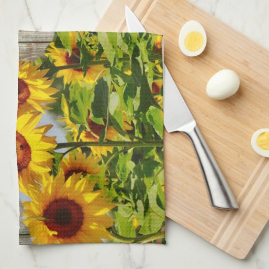 Sonnenblumengarten mit Monogram Küchentuch (Viertel Falte)