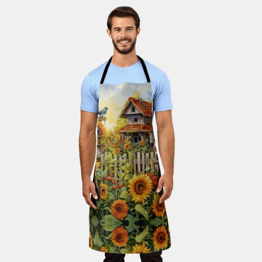 Sonnenblumengarten mit Vogelhäusern Schürze (Getragen)
