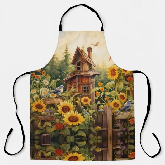 Sonnenblumengarten mit Vogelhäusern Schürze (Vorderseite)