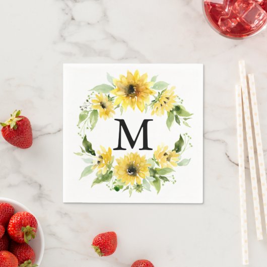 Sonnenblumengarten Monogram Wedding Cocktail Napki Serviette (Beispiel)