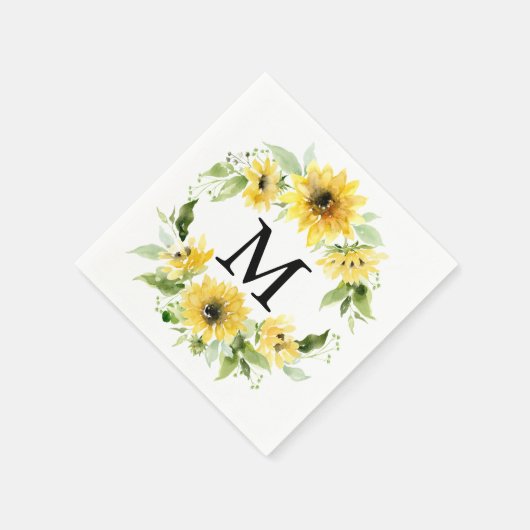 Sonnenblumengarten Monogram Wedding Cocktail Napki Serviette (Ecke)