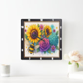 Sonnenblumengarten Quadratische Wanduhr (Zuhause)