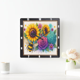 Sonnenblumengarten Quadratische Wanduhr