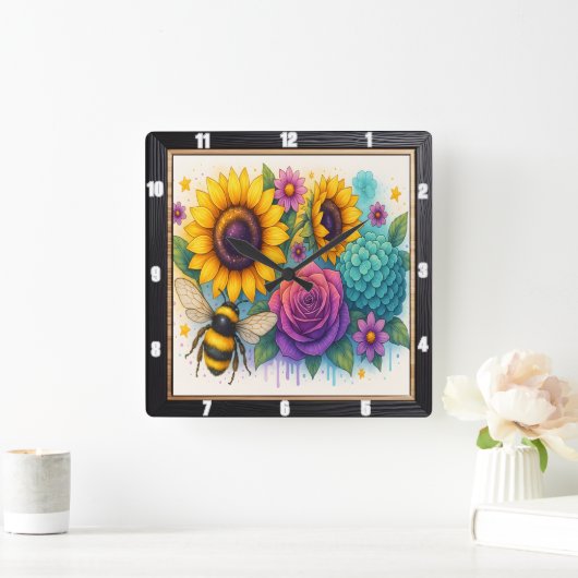 Sonnenblumengarten Quadratische Wanduhr (Zuhause)