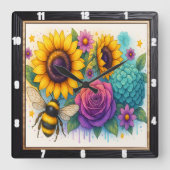 Sonnenblumengarten Quadratische Wanduhr (Vorderseite)