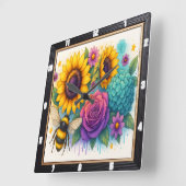 Sonnenblumengarten Quadratische Wanduhr (Winkel)