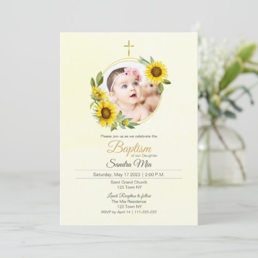 Sonnenblumengarten Taufe Einladung (Stehend Vorderseite)