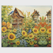 Sonnenblumengarten Vogelhaus 1 Geschenkpapier (Flach)