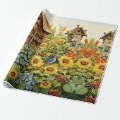 Sonnenblumengarten Vogelhaus 1 Geschenkpapier (Ungerollt)