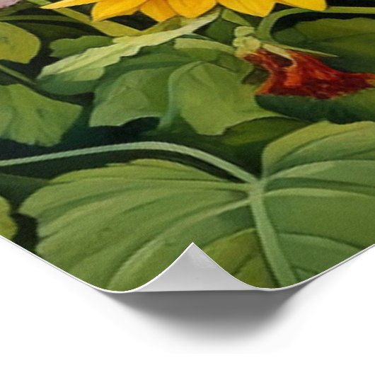 Sonnenblumengarten Vogelhäuser Blaue Vögel Poster (Ecke)