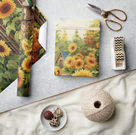 Sonnenblumengarten Vogelhäuser Geschenkpapier (Handwerk)