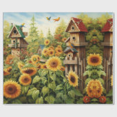 Sonnenblumengarten Vogelhäuser Geschenkpapier (Flach)