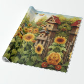 Sonnenblumengarten Vogelhäuser Geschenkpapier (Ungerollt)