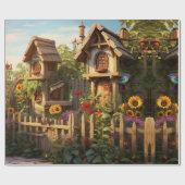 Sonnenblumengarten Vogelhäuser Geschenkpapier (Flach)