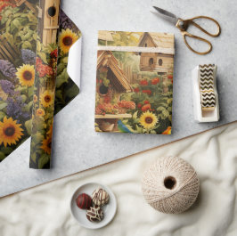 Sonnenblumengarten Vogelhäuser Geschenkpapier