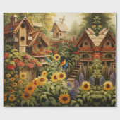 Sonnenblumengarten Vogelhäuser Geschenkpapier (Flach)