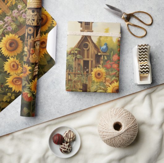 Sonnenblumengarten Vogelhäuser Geschenkpapier (Handwerk)