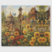 Sonnenblumengarten Vogelhäuser Geschenkpapier (Flach)