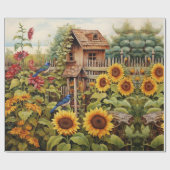 Sonnenblumengarten Vogelhäuser Geschenkpapier (Flach)