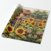 Sonnenblumengarten Vogelhäuser Geschenkpapier (Ungerollt)