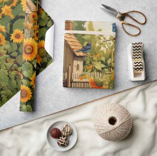 Sonnenblumengarten Vogelhäuser Geschenkpapier (Handwerk)