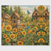 Sonnenblumengarten Vogelhäuser Geschenkpapier (Flach)
