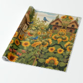 Sonnenblumengarten Vogelhäuser Geschenkpapier (Ungerollt)