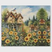 Sonnenblumengarten Vogelhäuser Geschenkpapier (Flach)