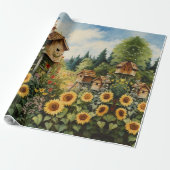 Sonnenblumengarten Vogelhäuser Geschenkpapier (Ungerollt)