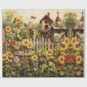 Sonnenblumengarten Vogelhäuser Geschenkpapier (Flach)